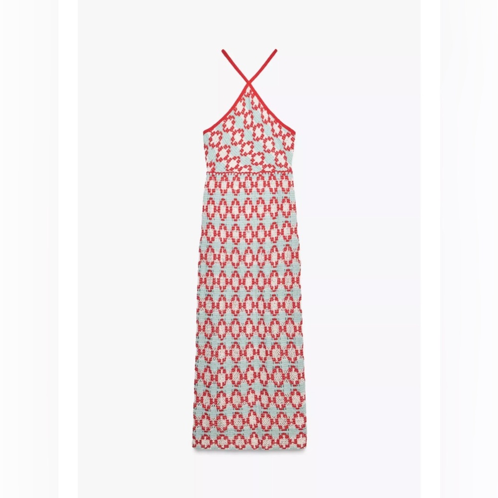 NWT - Zara Knit Maxi Dress - Zara Red and Blue Patterned Maxi Dress, size medium